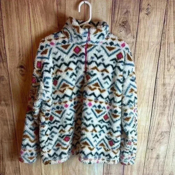 Eddie Bauer Aztec Sherpa Faux Fur 1/4 Zip-up Women’s Size XL - Picture 2 of 6